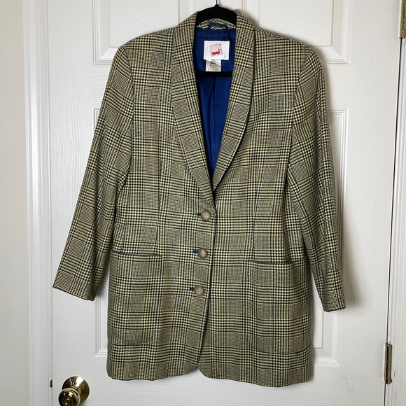 Vintage “Mondi” Blue, Gold and Black Plaid Boyfriend Jacket - Picture 1 of 4